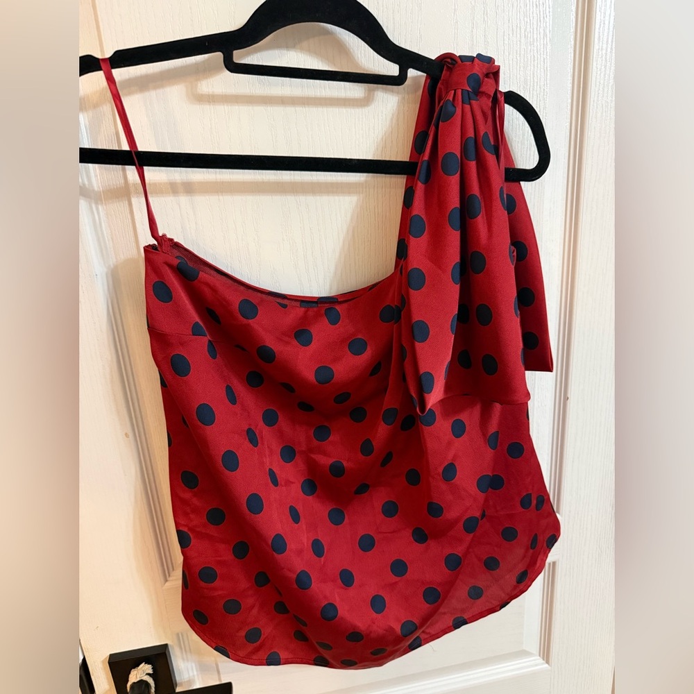 Anthropologie Red and Black Polka Dot Top